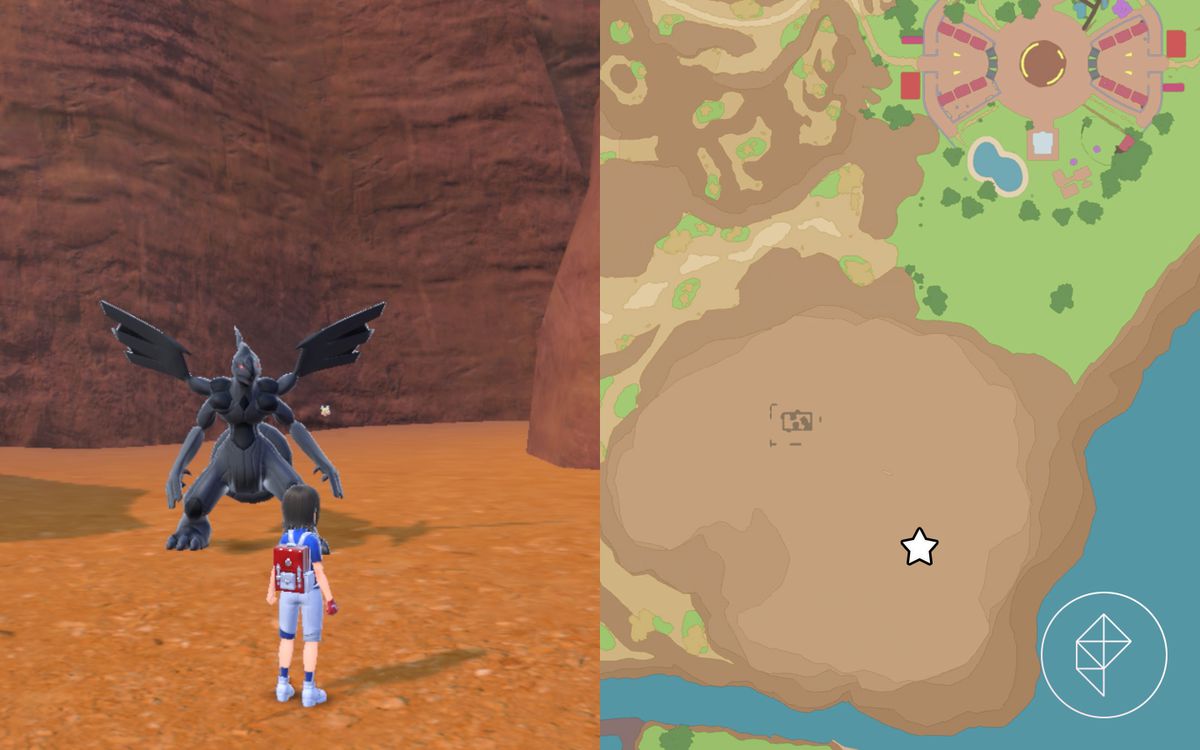 A map showing where to find Zekrom on a plateau in Pokémon Scarlet and Violet