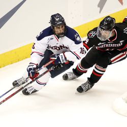 UConn's Max Kalter (18) during the Northeastern Huskies vs UConn Huskies men's college ice hockey game game at the XL Center in Hartford, CT  on November 28, 2017.