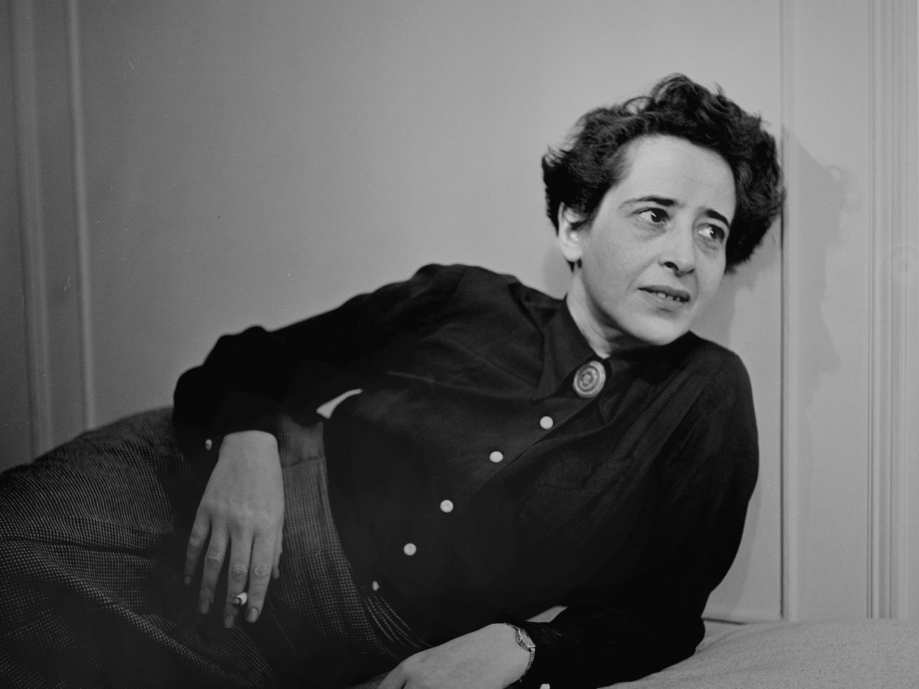 Photographic portrait of philosopher Hannah Arendt.