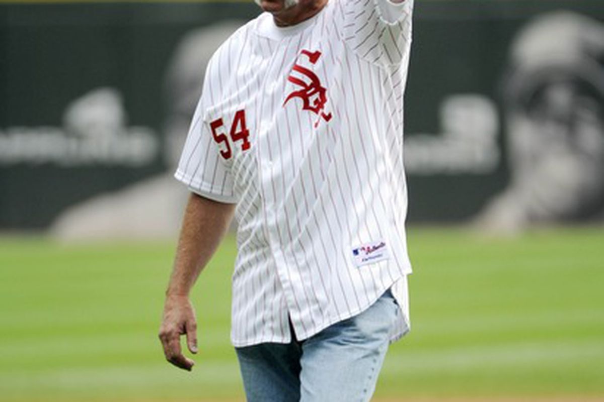 June 24, 2012; Chicago, IL, USA; Baseball hall of famer Goose Gossage tips his cap to the crowd before the game between the Chicago White Sox and the Milwaukee Brewers at U.S. Cellular Field.  Mandatory Credit: David Banks-US PRESSWIRE