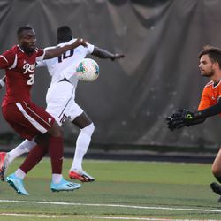 The Rider Broncs take on the UConn Huskies in a college men’s soccer game at Al Marzook Field in Hartford, CT on August 30, 2019.