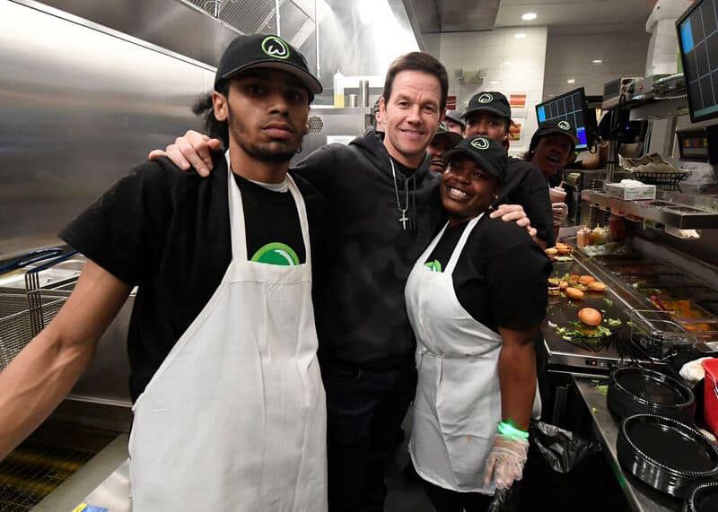 Mark Wahlberg with Wahlburgers employees