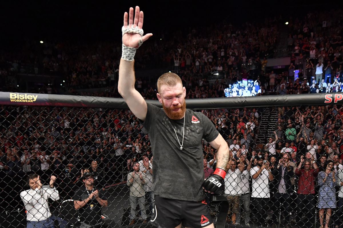 Paul Felder reacts after his split-decision loss to Dan Hooker in their lightweight fight during the UFC Fight Night event at Spark Arena on February 23, 2020 in Auckland, New Zealand.