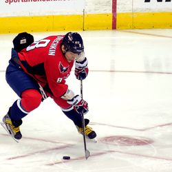 Ovechkin Looks Down at Puck