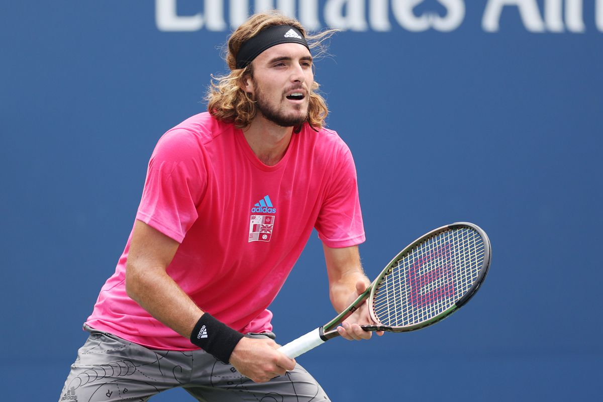 Stefanos Tsitsipas of Greece looks on during a practice session before the start of the 2022 US Open at USTA Billie Jean King National Tennis Center on August 27, 2022 in the Queens borough of New York City.