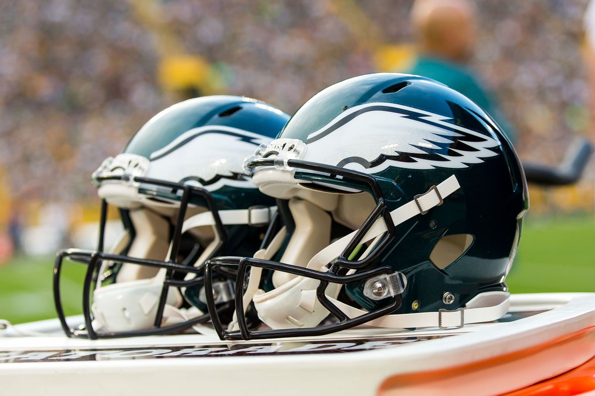 &nbsp;Philadelphia Eagles helmets during the game against the Green Bay Packers at Lambeau Field.&nbsp;