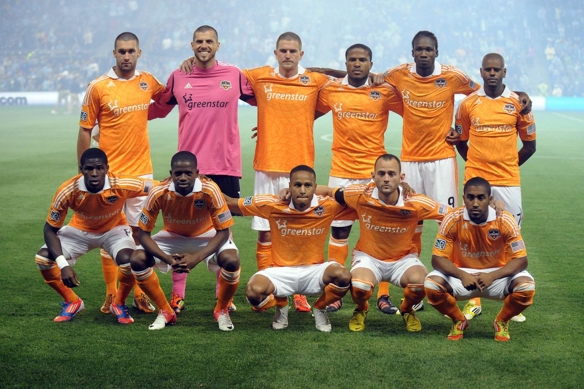 Sep 14, 2012; Kansas City, KS, USA; Houston Dynamo players pose for a photo before the game against Sporting KC at Livestrong Sporting Park. The game ended in a 1-1 tie. Mandatory Credit: John Rieger-US PRESSWIRE