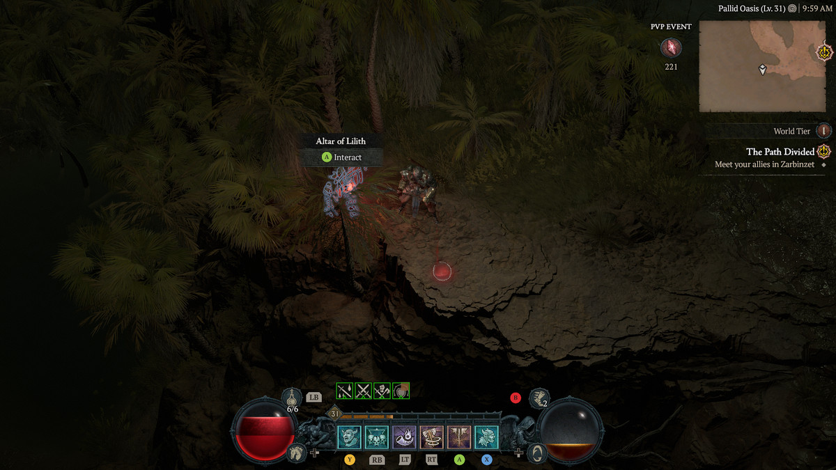 A Barbarian approaches the 18th Altar of Lilith in Kehjistan in Diablo 4