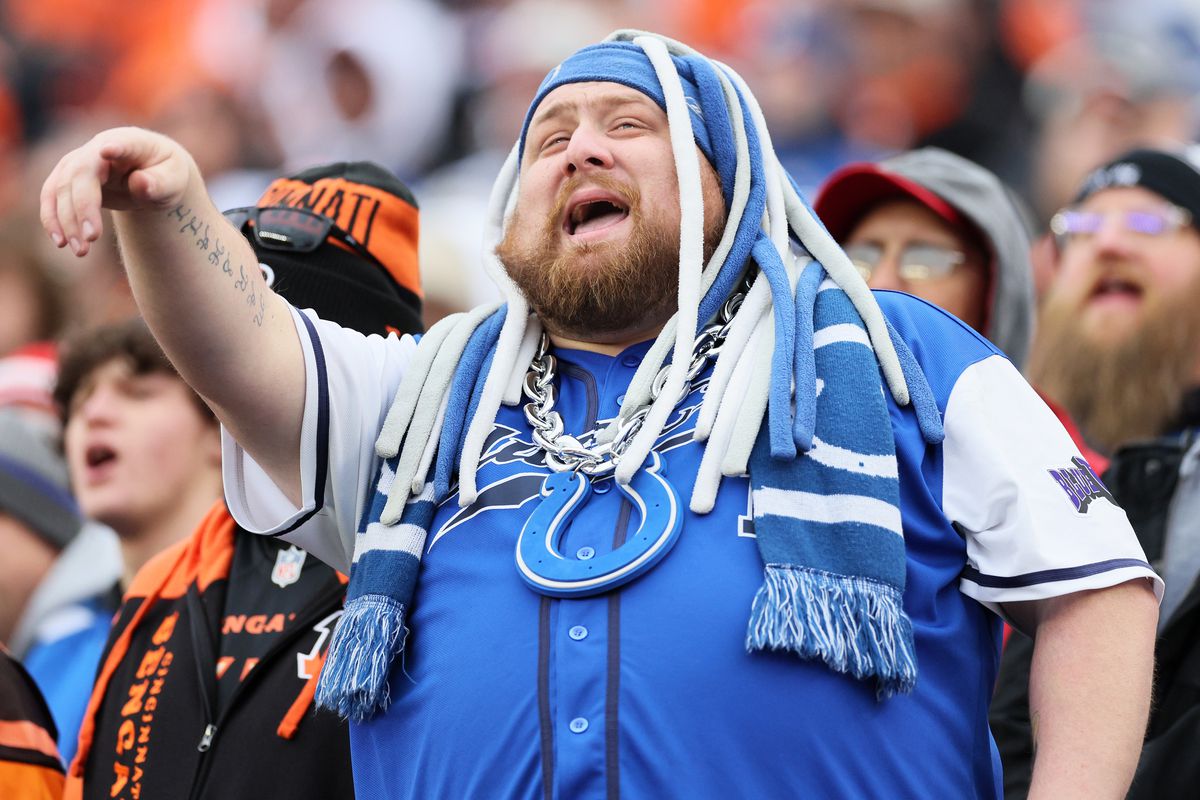 A fan reacts during the game between the Indianapolis Colts and the Cincinnati Bengals at Paycor Stadium on December 10, 2023 in Cincinnati, Ohio.