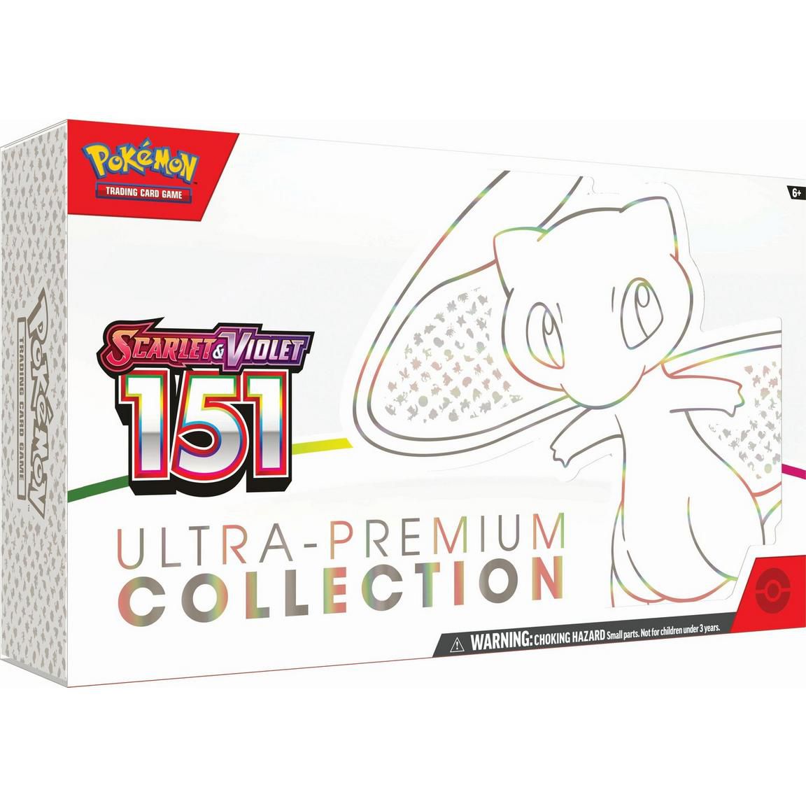 A large box of Pokémon Scarlet and Violet: 151 Collection TCG with Mew presented on the front