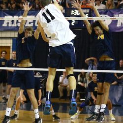 Matt Underwood hits it hard between the two blockers of UC San Diego in Provo on January 31, 2015.

<img height="1" width="1" src="http://beacon.deseretconnect.com/beacon.gif?cid=248261&pid=7&reqid=141460&campid=" />