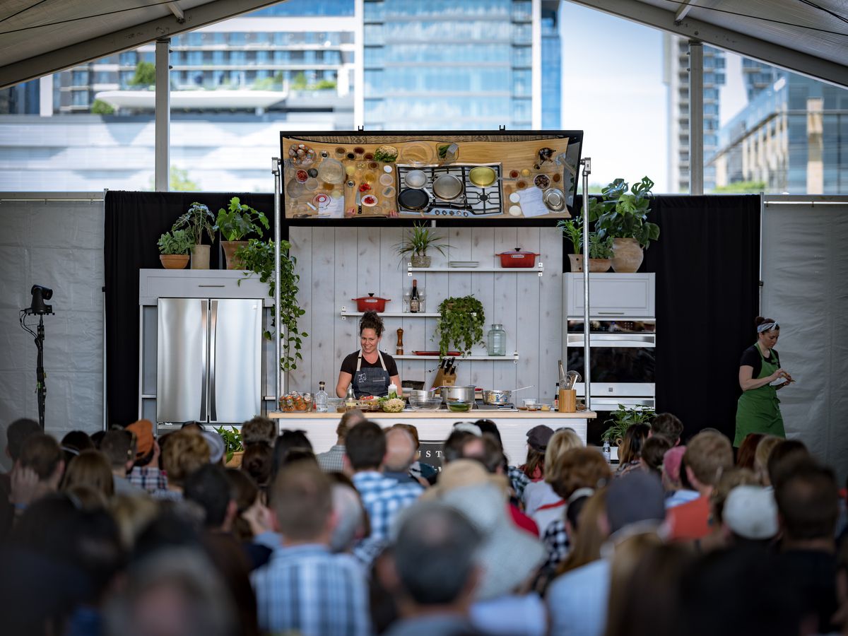 Stephanie Izard at the cooking demo tent