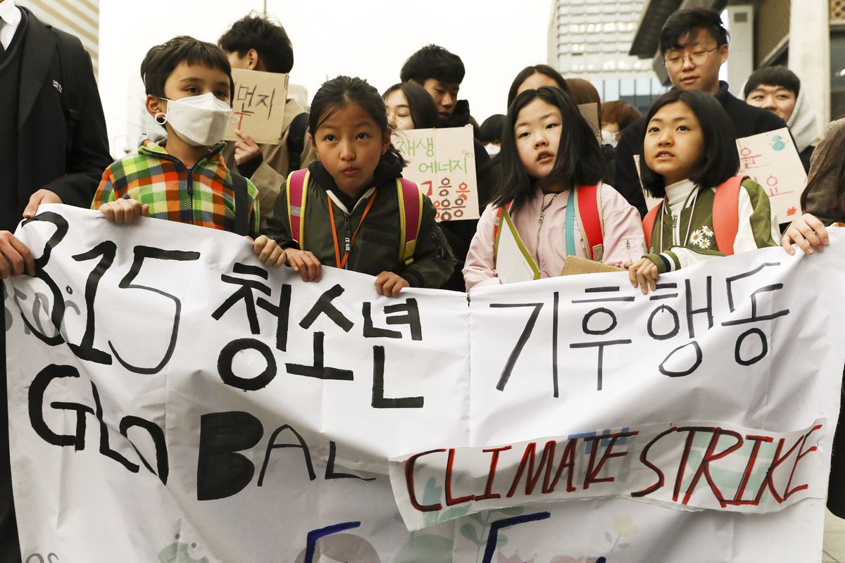 South Korean students participate in a Climate Strike rally on March 15, 2019 in Seoul, South Korea. 