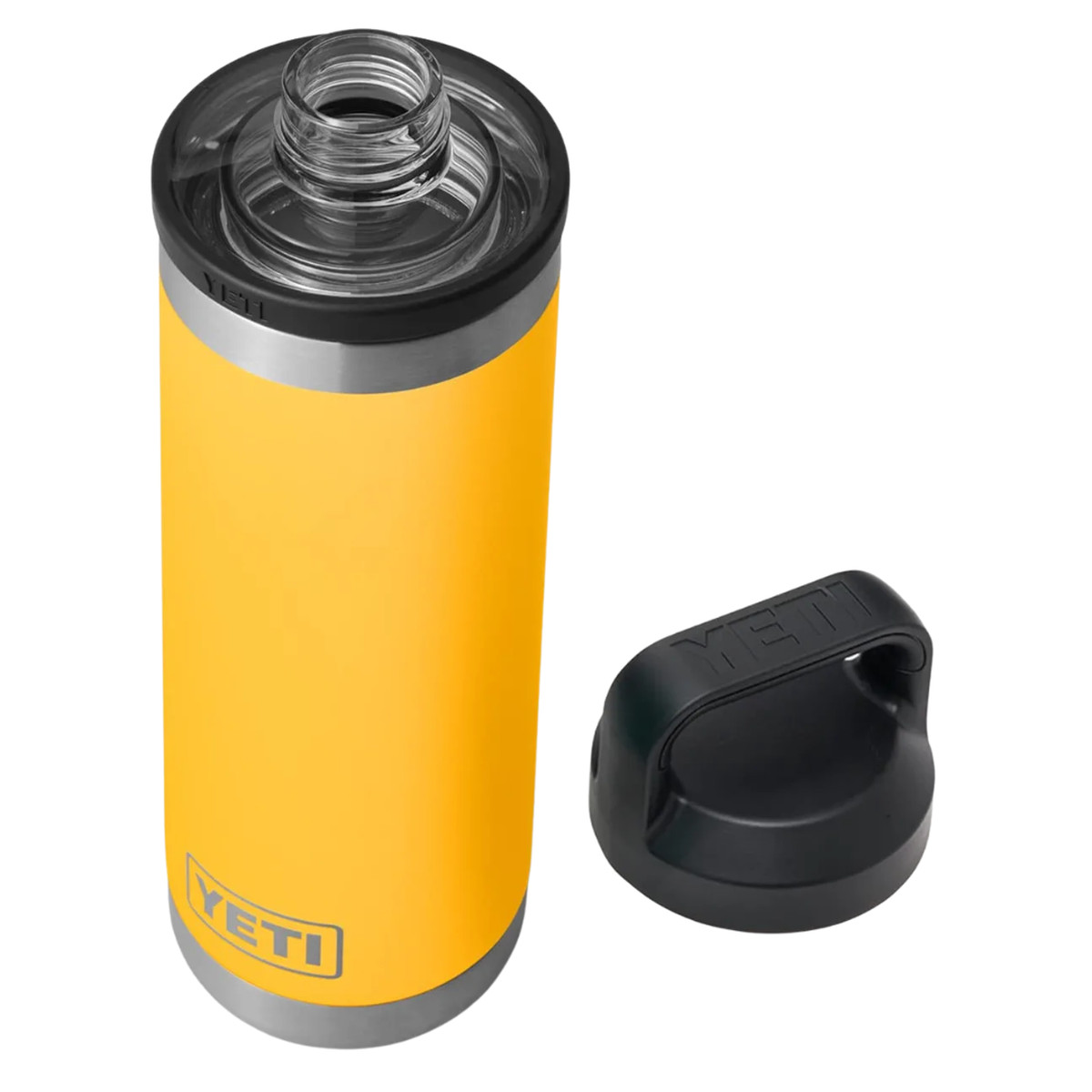 Alpine yellow YETI insulated water bottle with chug cap and normal cap