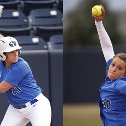 FILE: BYU junior catcher Libby Sugg and freshman pitcher Autumn Moffat have been named the West Coast Conference Softball Player and Pitcher of the Week, the conference office announced Monday.
