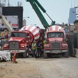 Thu 12:59 p.m. Concrete trucks working, along Clark Street - 