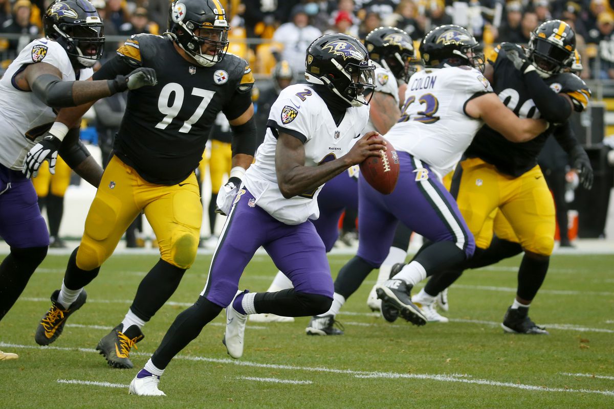 Tyler Huntley #2 of the Baltimore Ravens scrambles with the ball during the first quarter of the game against the Pittsburgh Steelers at Acrisure Stadium on December 11, 2022 in Pittsburgh, Pennsylvania.