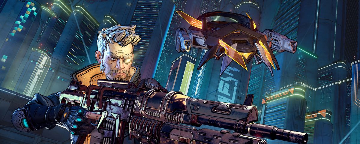 Zane aims his gun on the planet Meridian in a screenshot from Borderlands 3