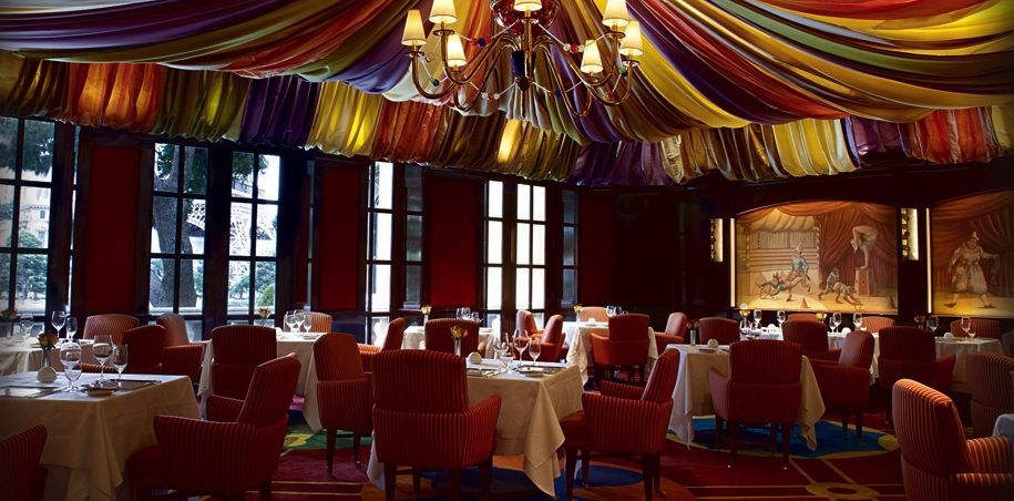 Restaurant interior with draped cloth