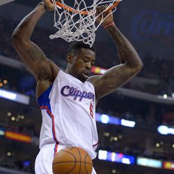 Los Angeles Clippers center DeAndre Jordan dunks against the Memphis Grizzlies during the first half of Game 2 of a first-round NBA basketball playoff series, Monday, April 22, 2013, in Los Angeles.  