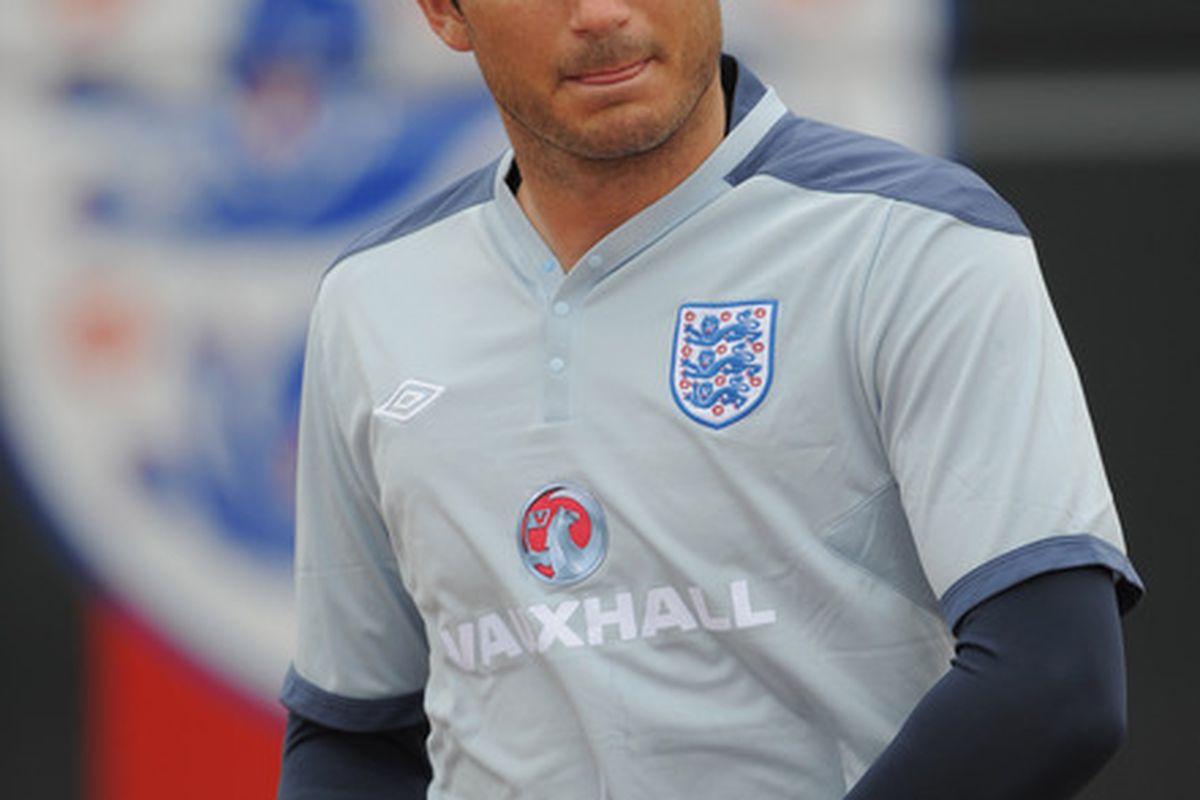 ST ALBANS, ENGLAND - MAY 31: Frank Lampard looks on during the England training session at London Colney on May 31, 2011 in St Albans, England.  (Photo by Michael Regan/Getty Images)