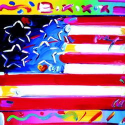 Peter Max, "Flag with Heart," mixed media