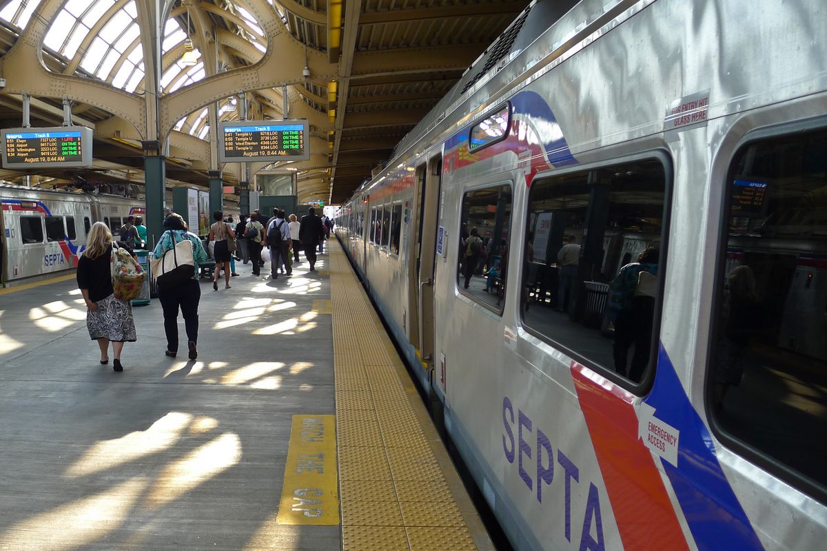 Passengers boarding a SEPTA train in Philadelphia