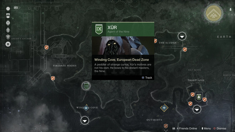 A map of Xur’s location in the EDZ in Destiny 2