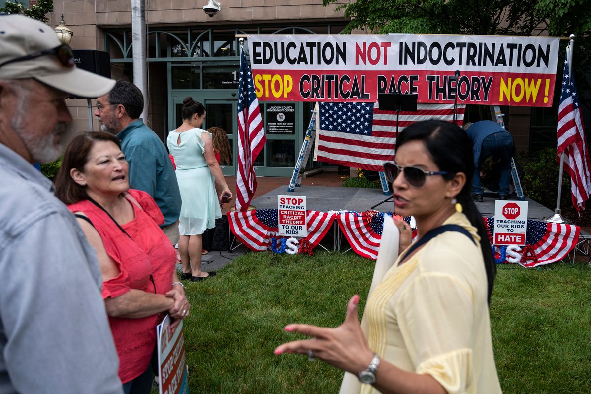 A rally in Leesburg, Virginia against “critical race theory” which participants wrongly believe is being taught in schools.