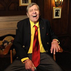 Legendary entertainer Jerry Lewis poses for a portrait at the Friars Club before his 90th birthday celebration on Friday, April 8, 2016, in New York. (Photo by Brad Barket/Invision/AP)