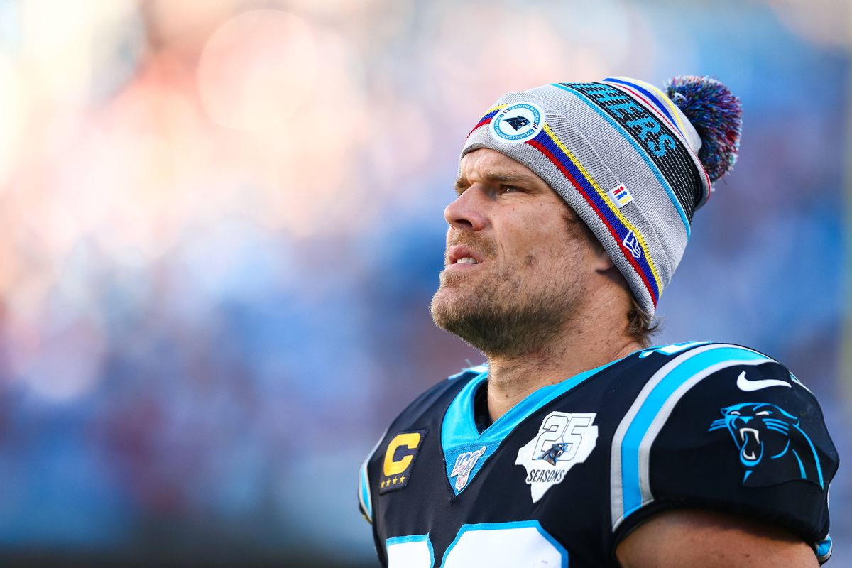 Carolina Panthers tight end Greg Olsen stands on the sidelines during the third quarter during the game against the Washington Redskins at Bank of America Stadium.&nbsp;