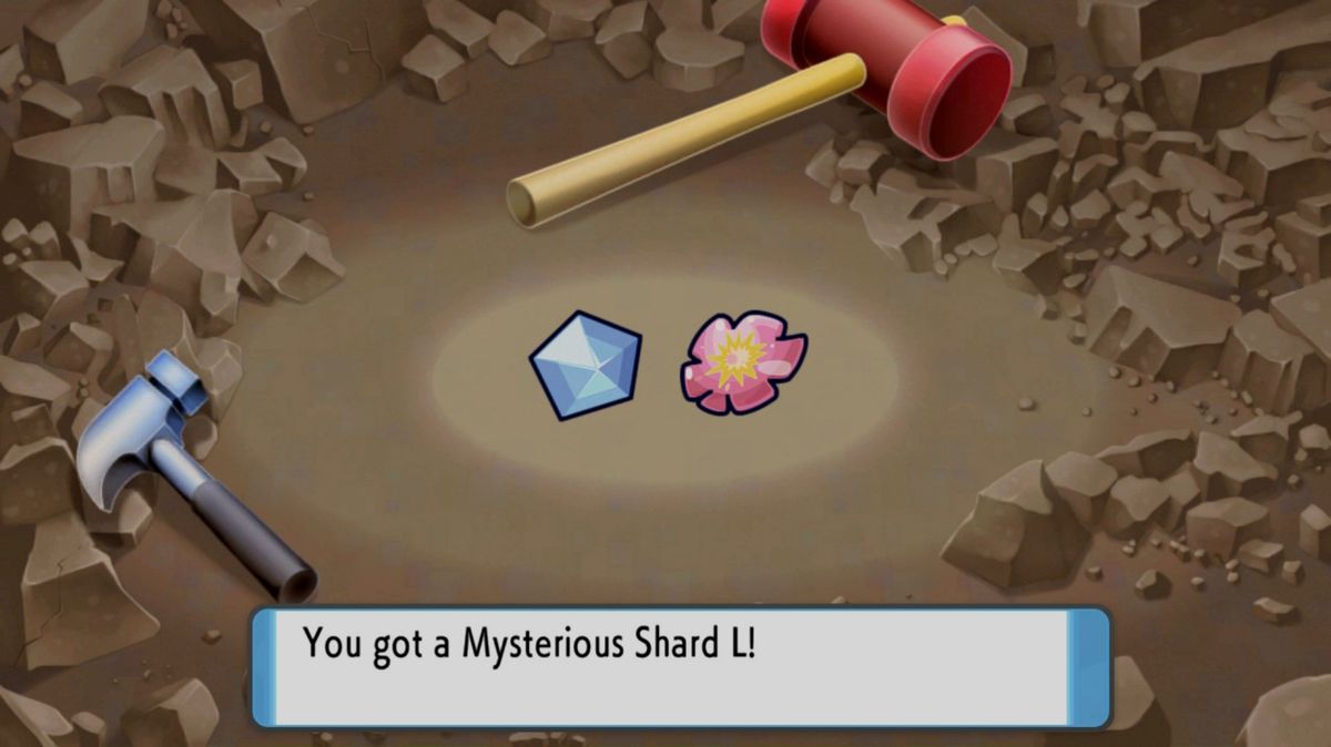 A Pokémon trainer digs up a Mysterious Shard L