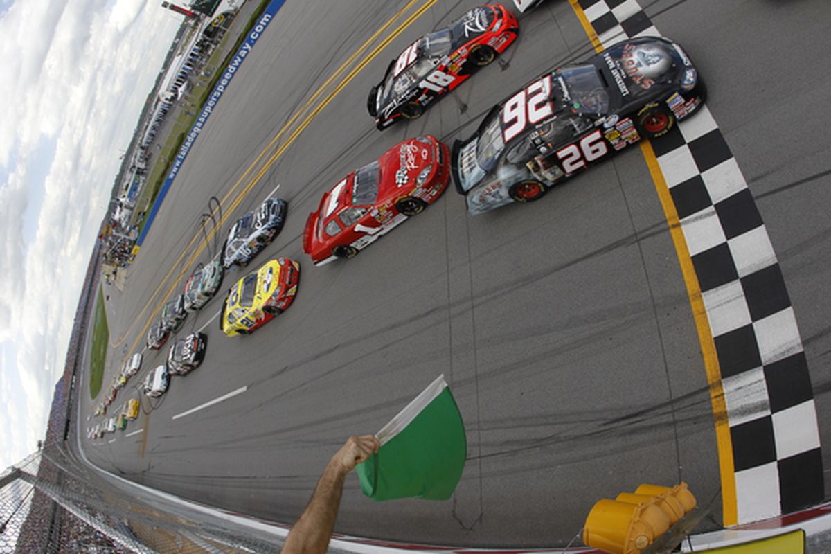 Cars take the green flag during the NASCAR Nationwide Series Aaron's 312 at Talladega Superspeedway in April.
