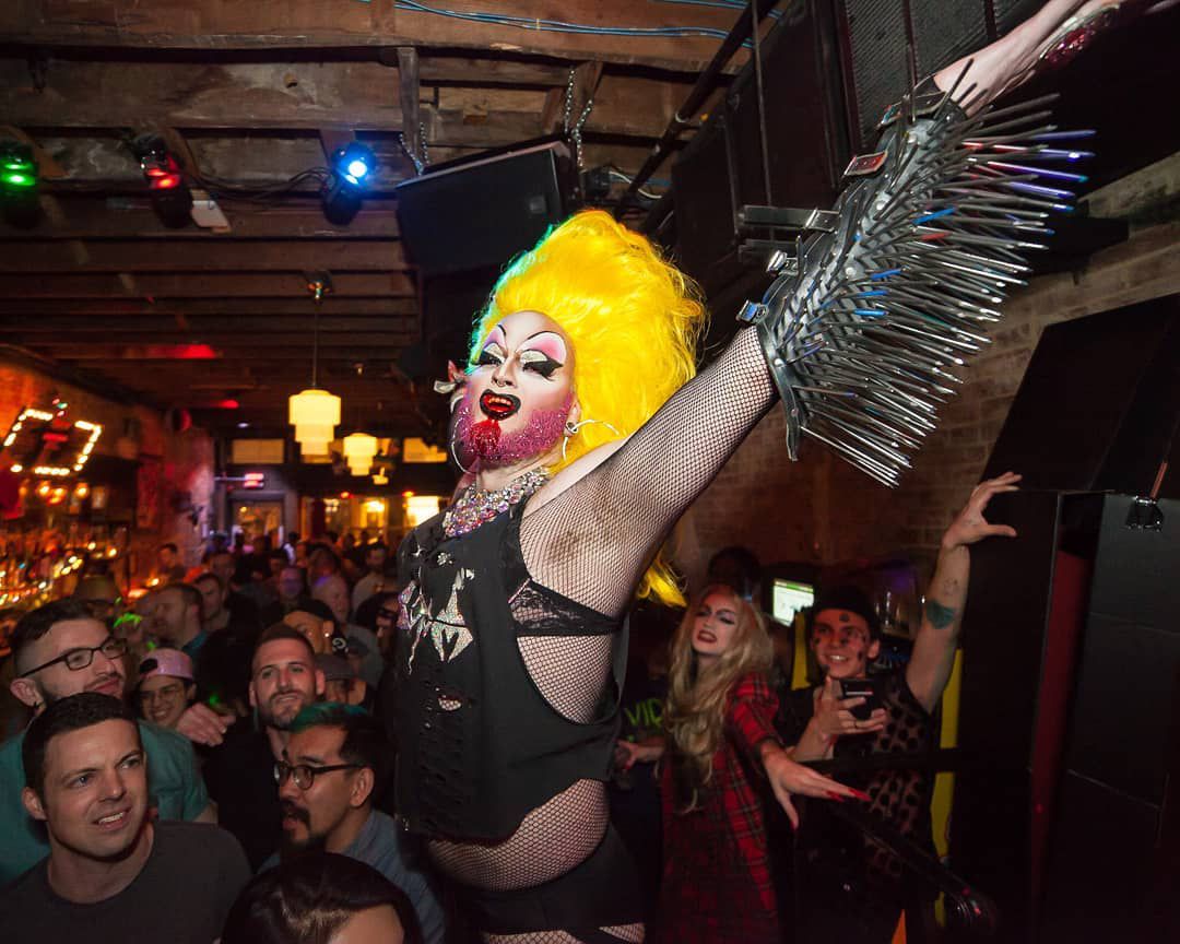 A drag queen performing at Trade.