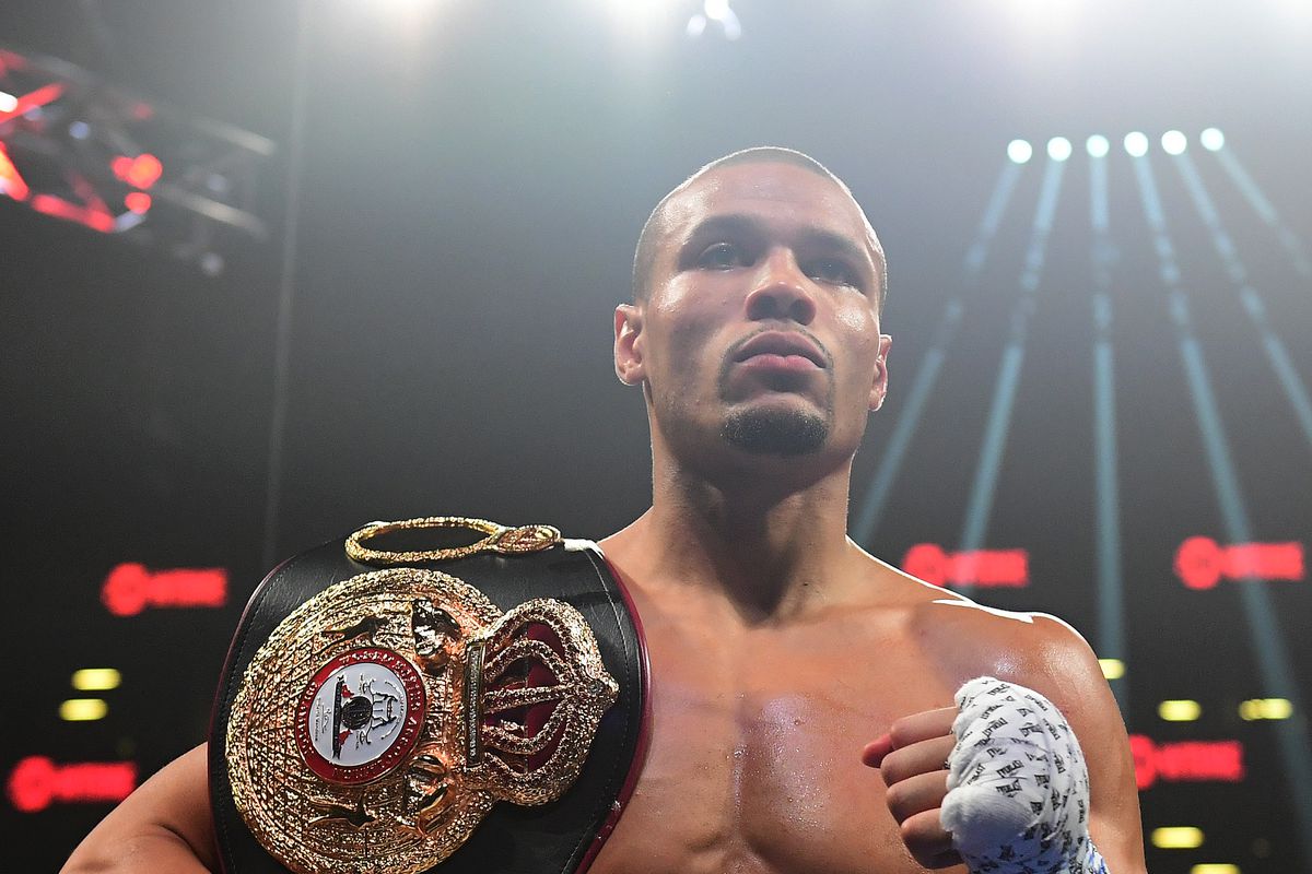 Chris Eubank Jr. of the UK poses with his belt after Matt Korobov of Russia injured his shoulder during their Interim Middleweight Championship at Barclays Center on December 07, 2019 in the Brooklyn borough of New York City.
