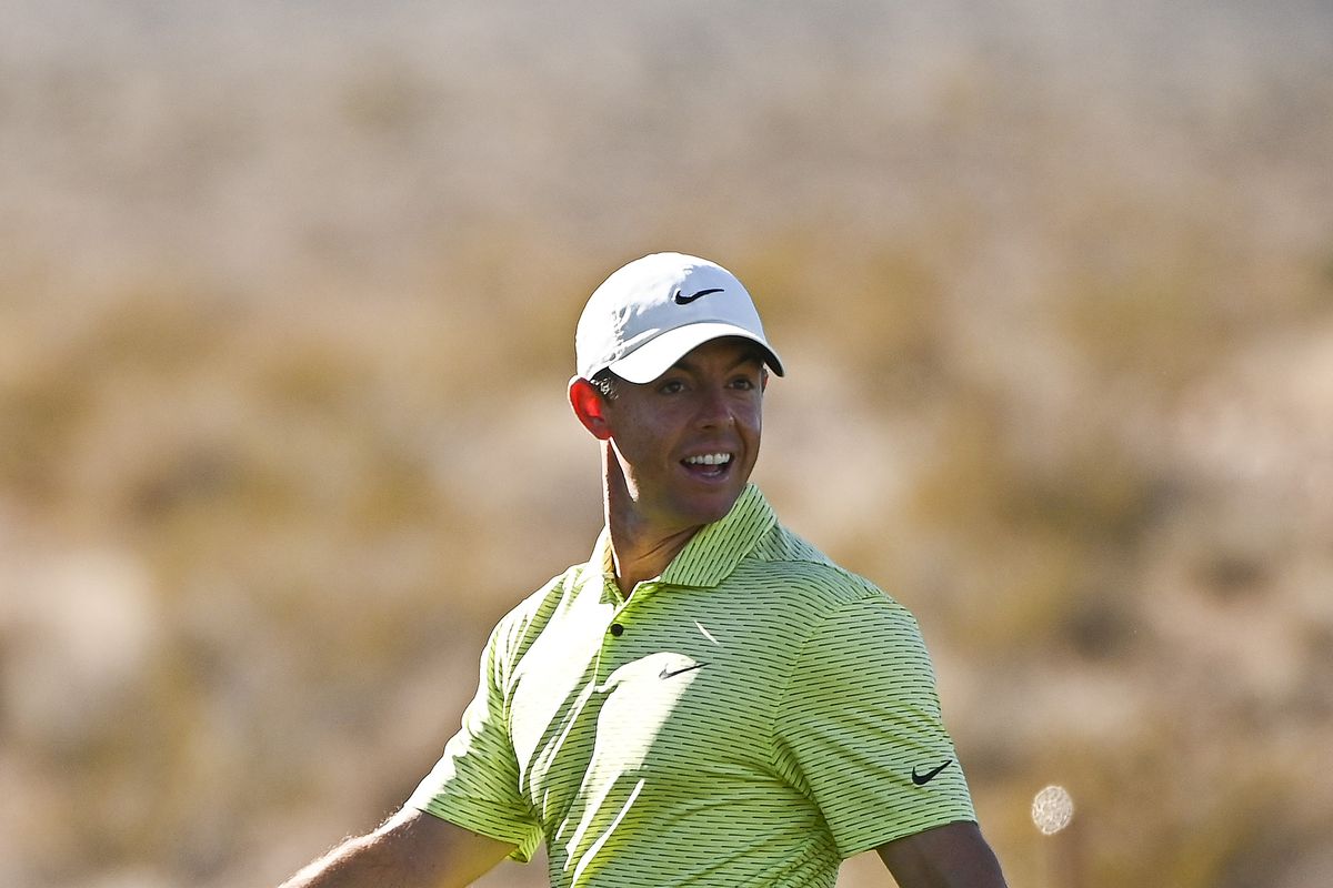 Rory McIlroy of Northern Ireland smiles on the 18th hole during the third round of THE CJ CUP @ SUMMIT at The Summit Club on October 16, 2021 in Las Vegas, Nevada.
