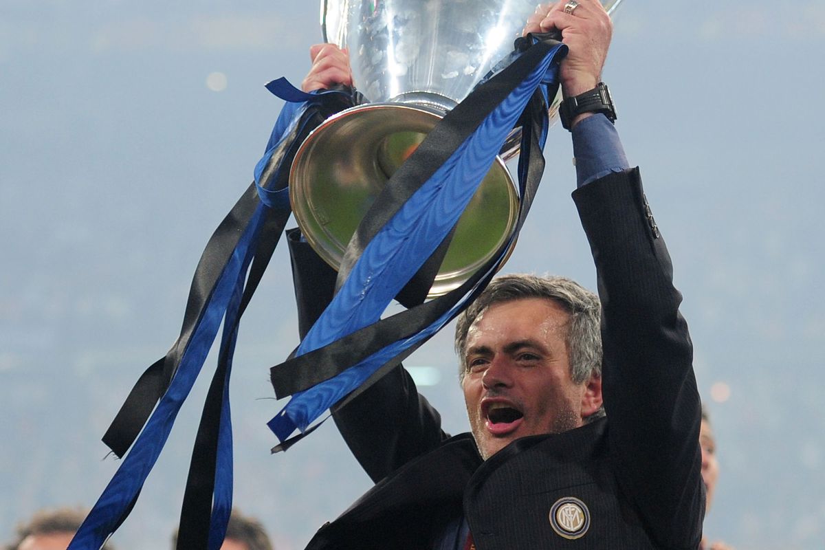 The Special One celebrates Inter's Treble of 2010.