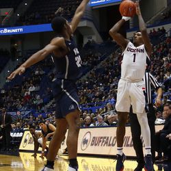 The New Hampshire Wildcats take on the UConn Huskies in a men’s college basketball game at the XL Center in Hartford, CT on November 24, 2018.