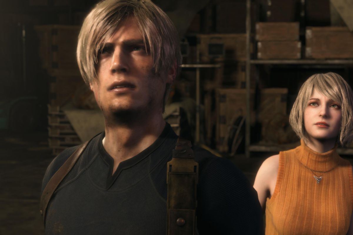 Leon S Kennedy and Ashley Graham have a worried look on their faces in Resident Evil 4 remake