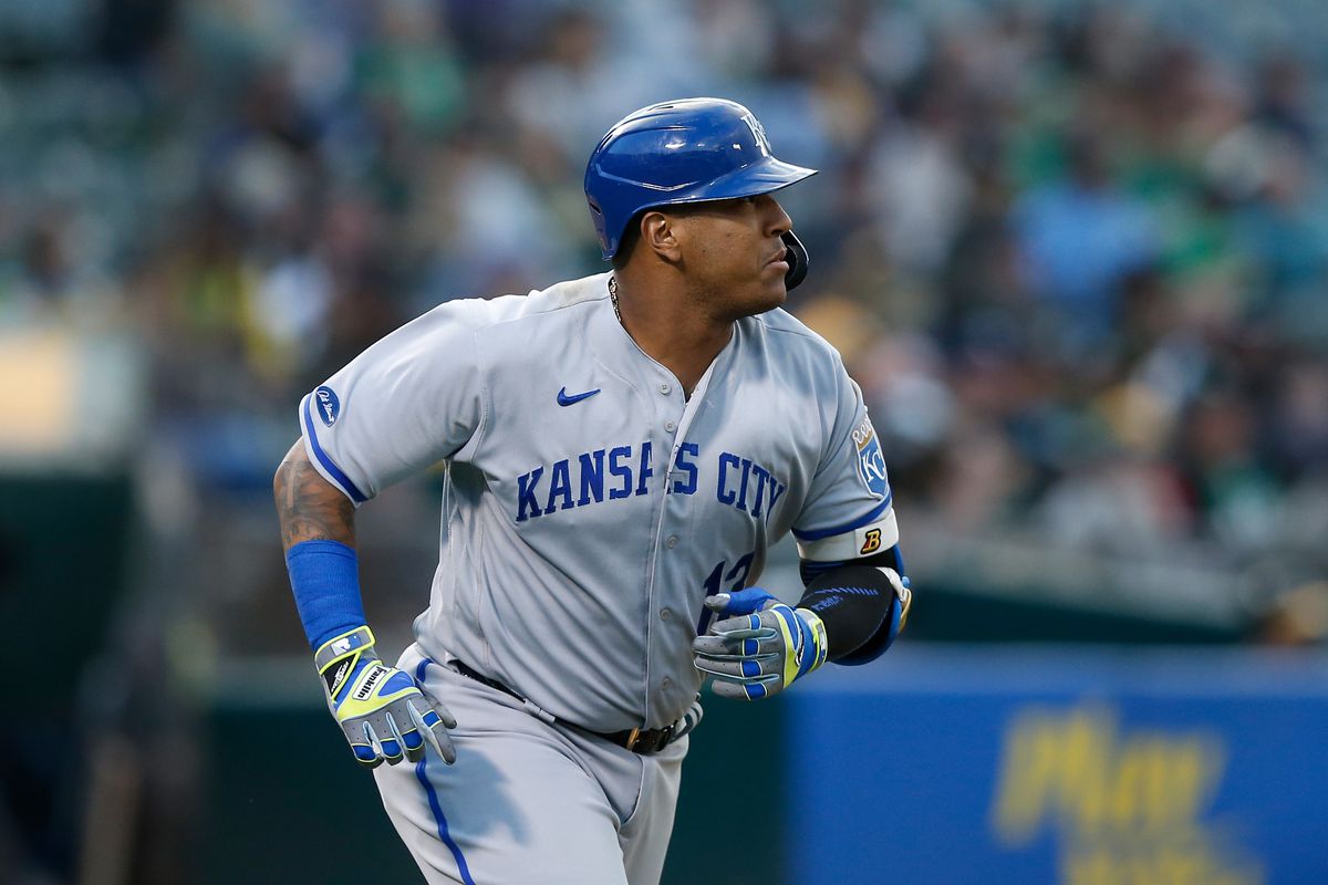 Salvador Perez #13 of the Kansas City Royals rounds the bases after hitting a solo home run