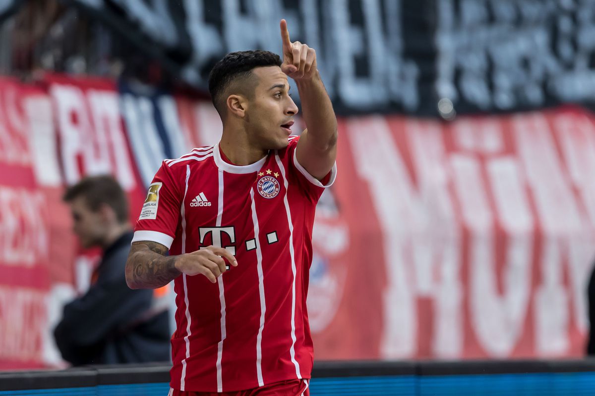 Thiago Alcantara of Bayern Muenchen gestures during the Bundesliga match between FC Bayern Muenchen and Hamburger SV at Allianz Arena on March 10, 2018 in Munich, Germany.