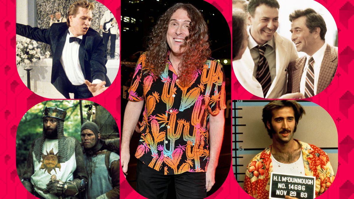 Weird Al is surrounded by stills from four of his favorite comedies, including Val Kilmer in Top Sect