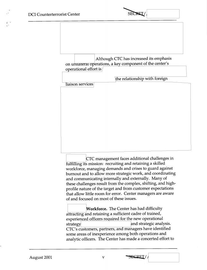 Page v of an August 2001 CIA report.