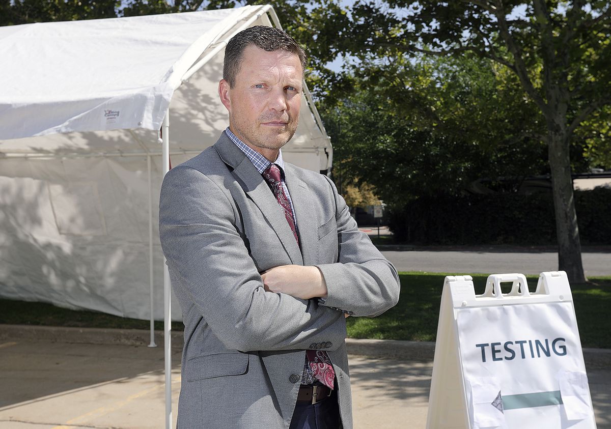Nate Checketts, deputy director of the Utah Department of Health, poses for a portrait at a COVID-19 testing site outside of the Utah Department of Health in Salt Lake City on Wednesday, Aug. 26, 2020. Checketts oversees COVID-19 testing for Unified Command.