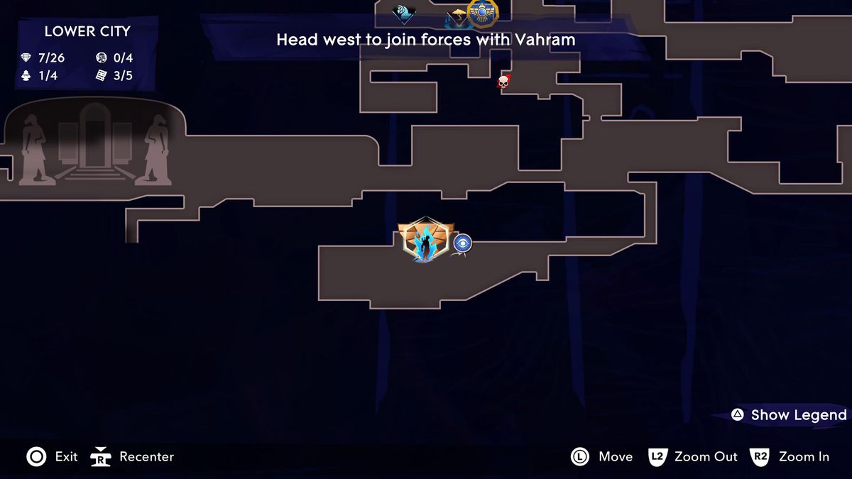 A map shows the location of the Shield of Mithra amulet in Prince of Persia The Lost Crown.