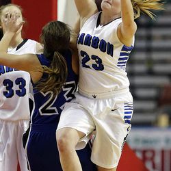 Carbon takes on Stansbury in girls 3A high school basketball in West Valley City Thursday, Feb. 26, 2015. The Dinos won in overtime 50-48.


