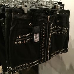 Leather studded skirt, $424 (was $1,695)