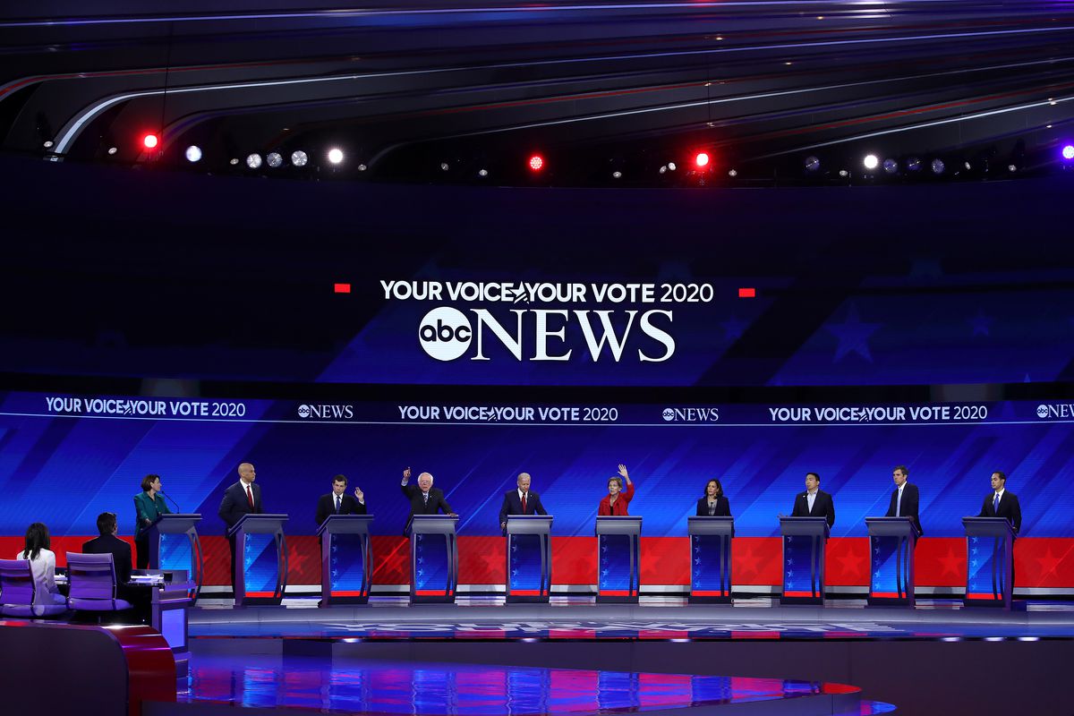 Democratic presidential candidates onstage at the debate on September 12, 2019.
