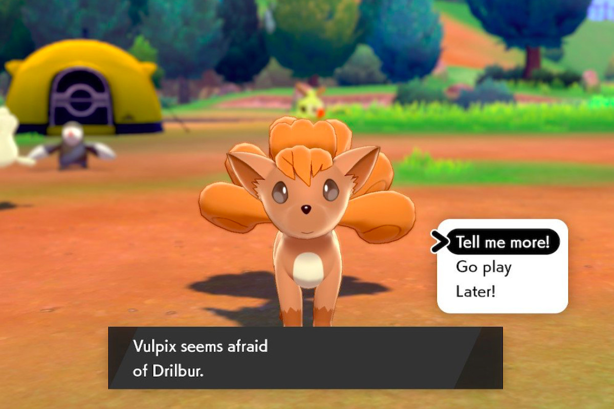 A fox-type Pokemon looks at the screen.