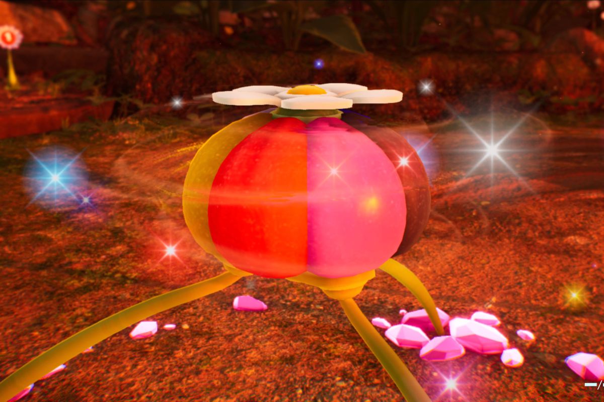 A Pikmin 4 Onion whirrs and spins as a new color slice is added to it